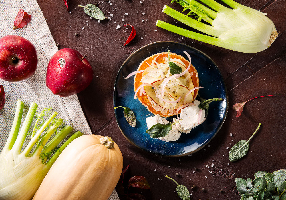 Zucca al forno con ricotta, mela e finocchi